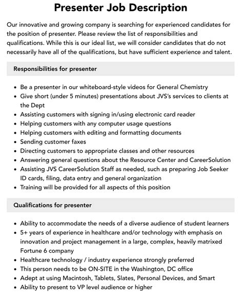 game presenter job description|Online Game Presenter Job Description Jobs USA .